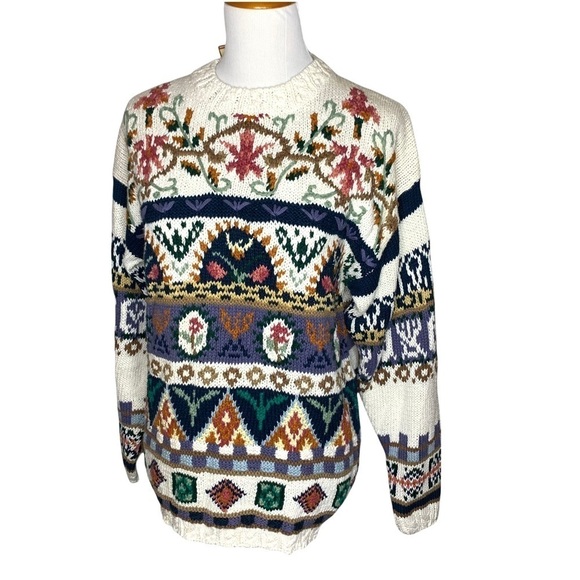 VTG Crystal Kobe Floral Amish Patchwork Chunky Knit Christmas Sweater Size S NWT - Picture 3 of 13